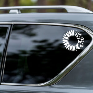 Sunflower & Butterflies -Vinyl Decal - White